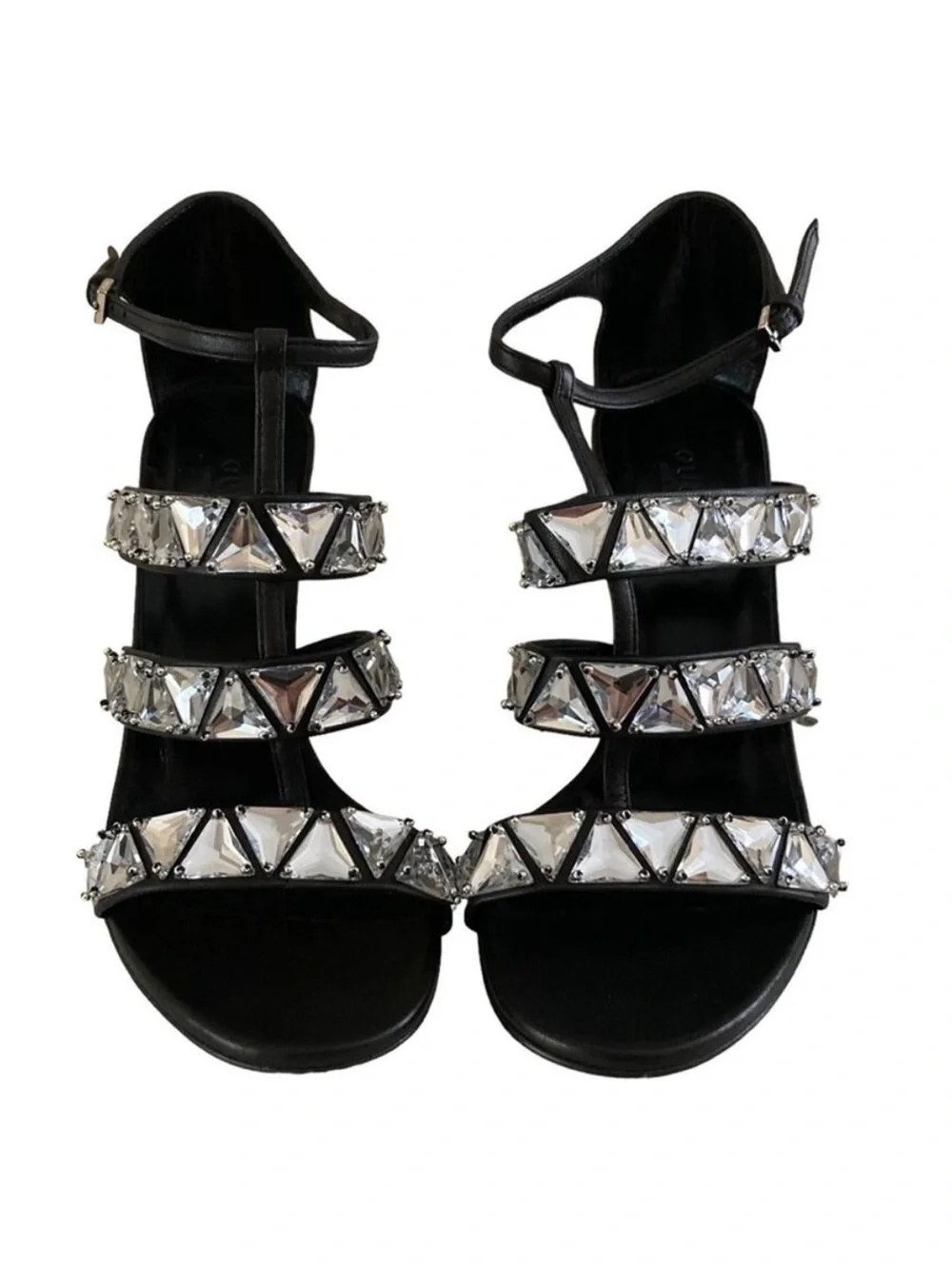 Gucci Napa Crystal Triple-Band Sandal Heels Size 39